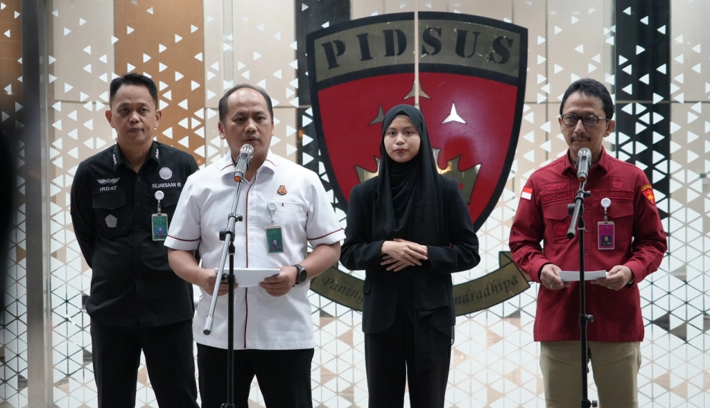 Kapuspenkum Anang Supriyatna ketika konpers penahanan Presdir Sritex